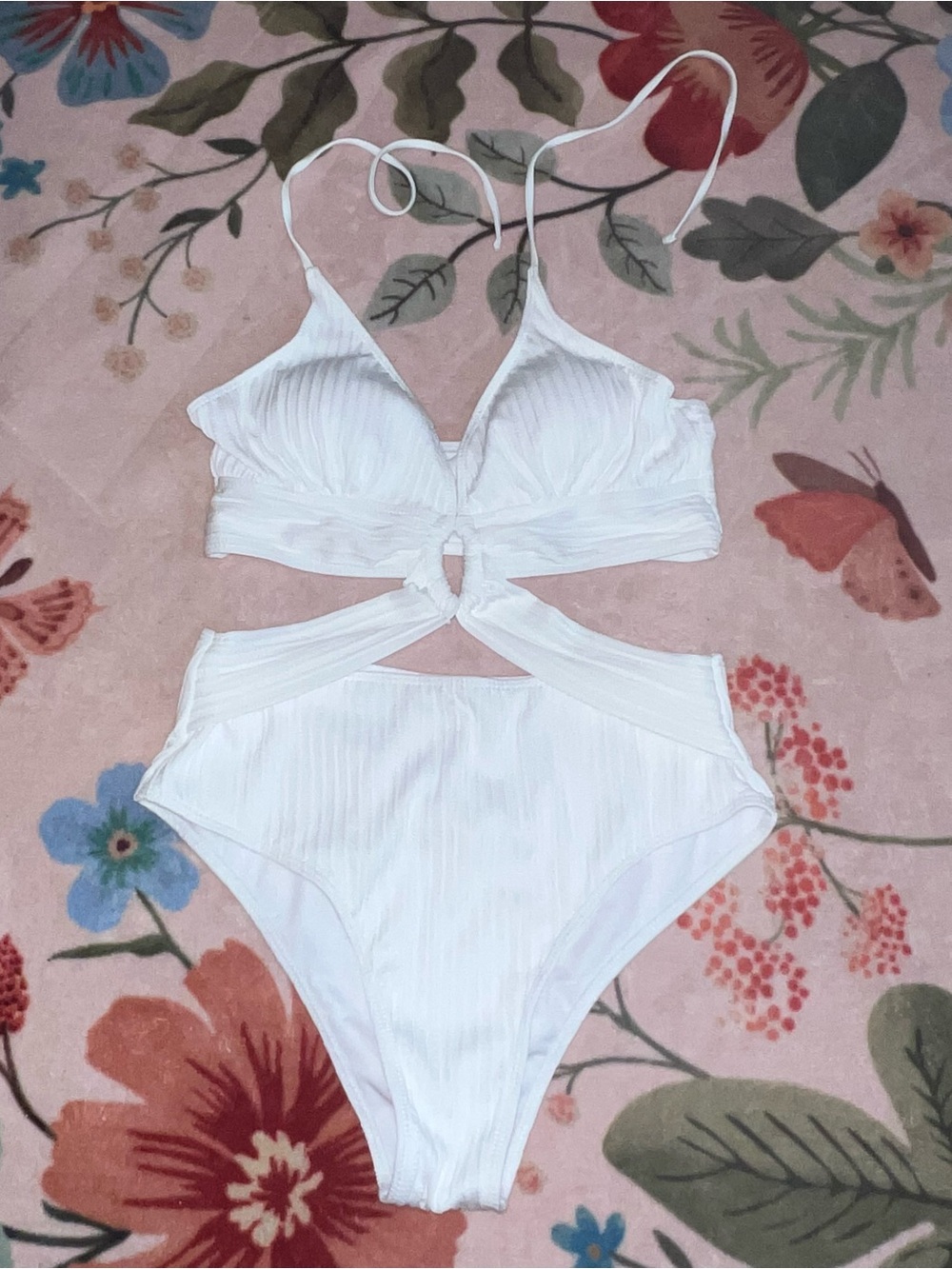 White Girls' One-Piece Swimsuit with Cutout